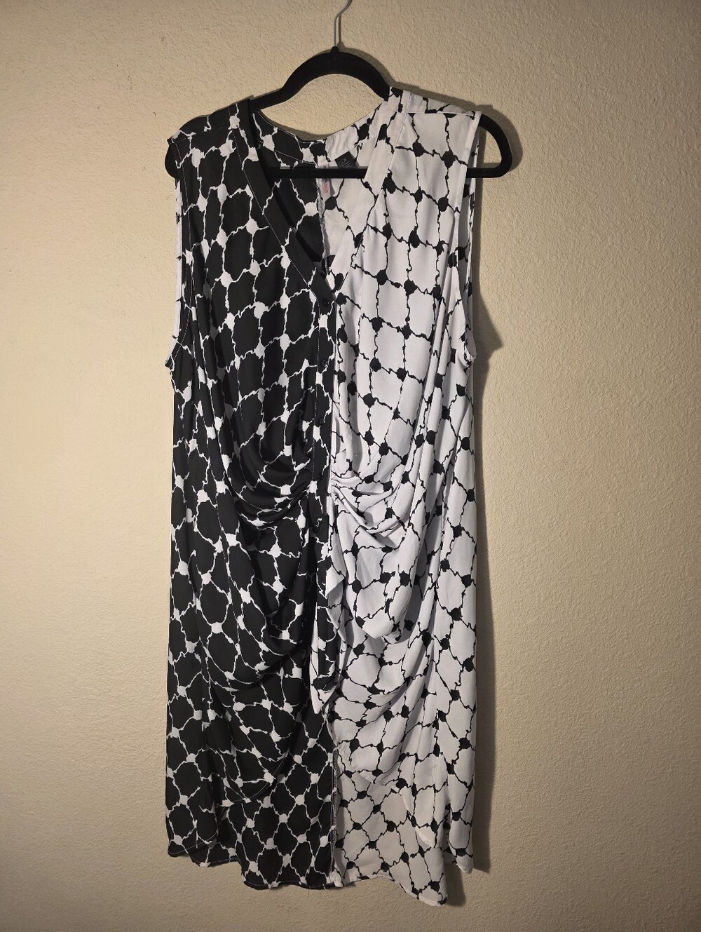 Sleeveless Black & White Patterned Draped top/ Midi Dress